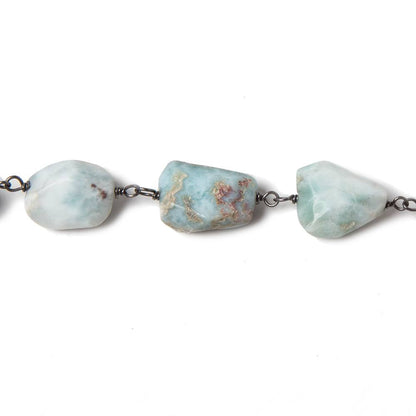 10x9-13x9mm Larimar faceted nugget Oxidized .925 Silver Chain by the foot 20pc