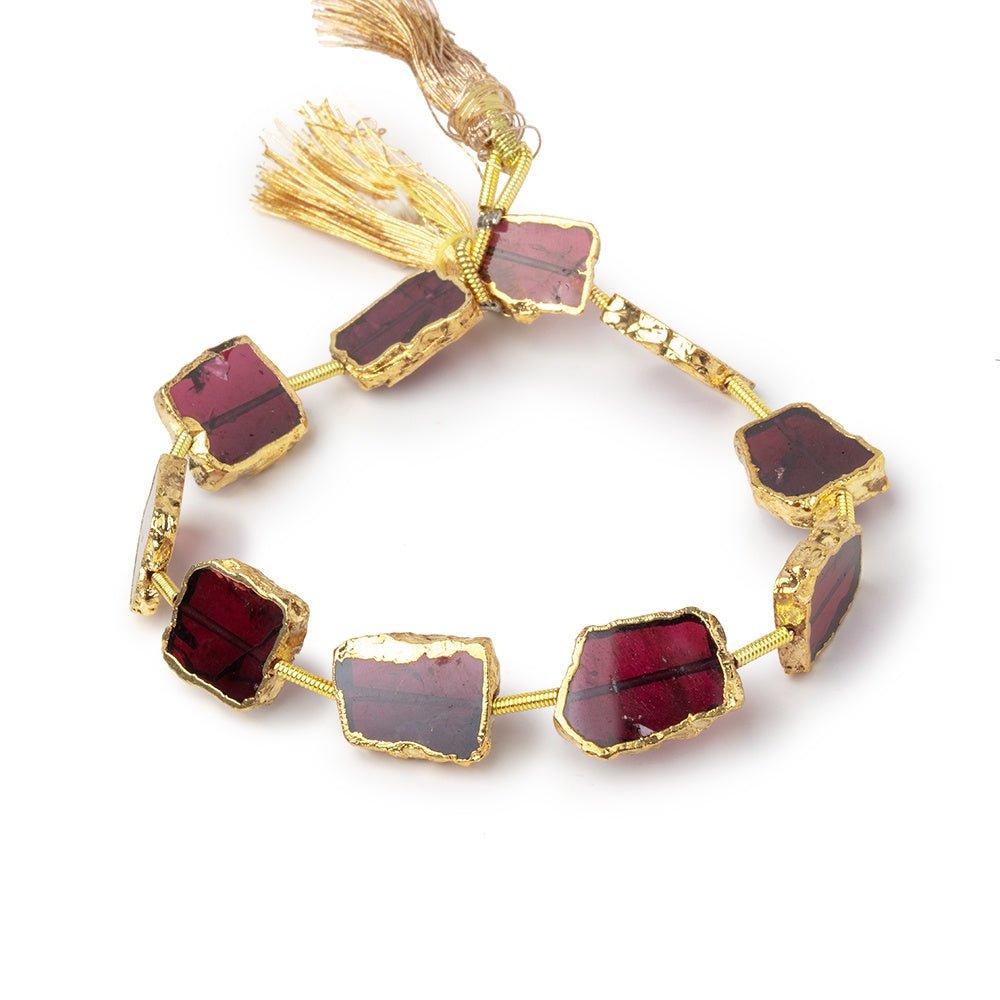 10x9-14x10mm Gold Leaf Garnet Plain Slice Strand 9 Beads