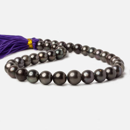 10x9.5-12.5x12.5mm Dark Grey Tahitian Round Saltwater Pearls 16 inch 37 pieces A