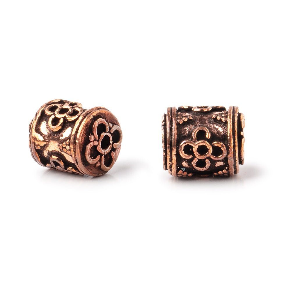10x9mm Antiqued Copper Bali Design Tube Set of 2 Beads