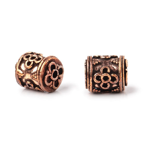 10x9mm Antiqued Copper Bali Design Tube Set of 2 Beads