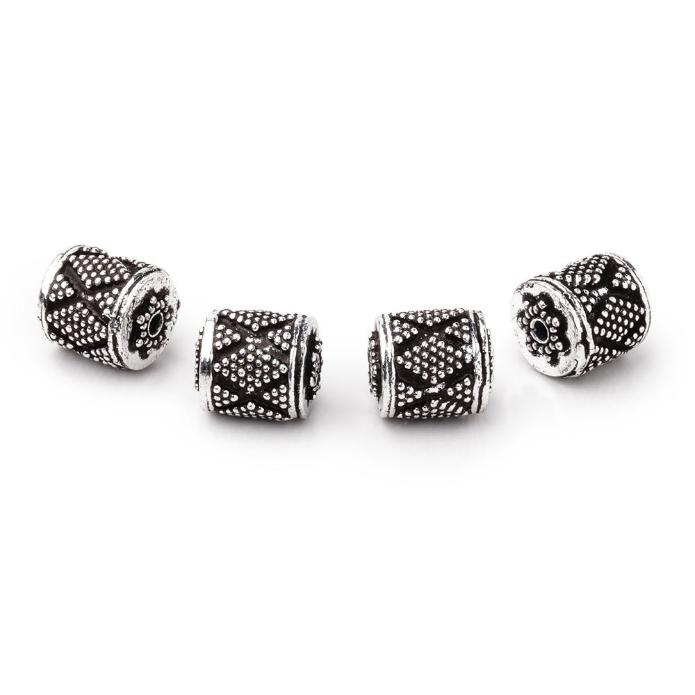 10x9mm Antiqued Silver Plated Copper Miligrain Tube Set of 4 Beads