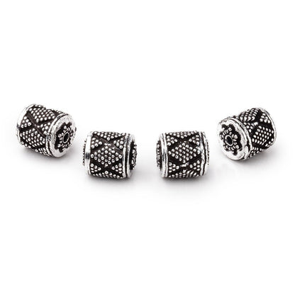 10x9mm Antiqued Silver Plated Copper Miligrain Tube Set of 4 Beads