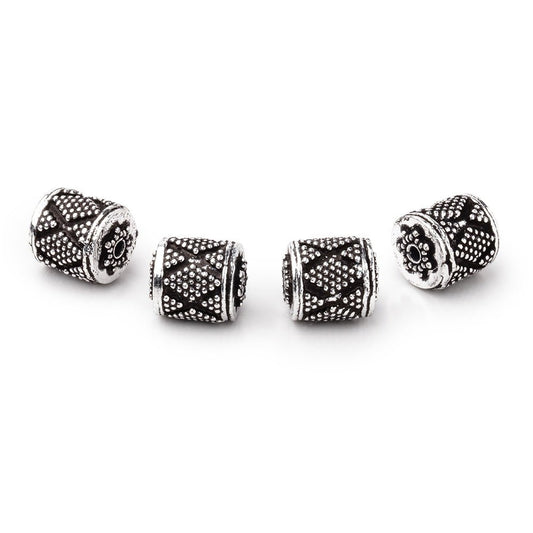10x9mm Antiqued Silver Plated Copper Miligrain Tube Set of 4 Beads