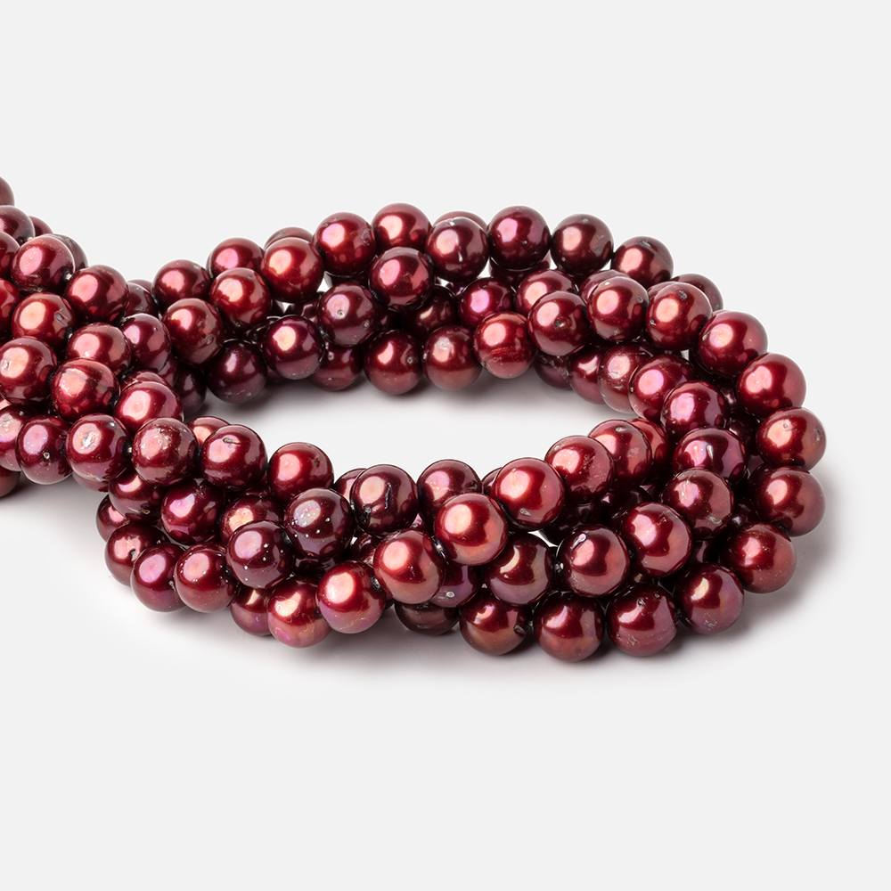 10x9mm Cranberry Red Off Round Freshwater Pearl Beads 16 inch 42 pieces