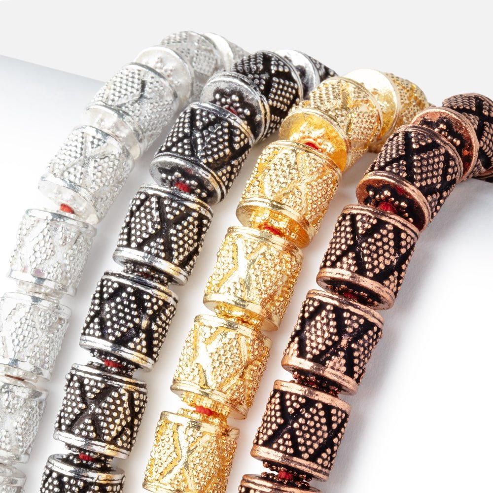 10x9mm Miligrain Diamond Design Tube Beads 7.5 inch 18 pieces