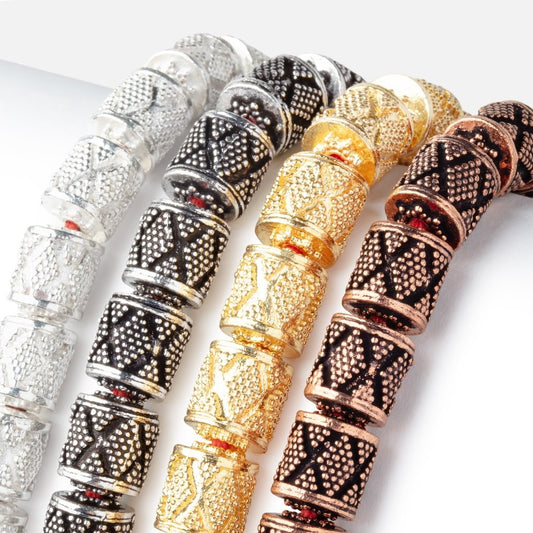 10x9mm Miligrain Diamond Design Tube Beads 7.5 inch 18 pieces