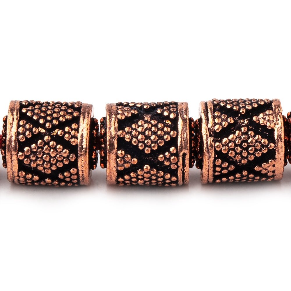 10x9mm Miligrain Diamond Design Tube Beads 7.5 inch 18 pieces