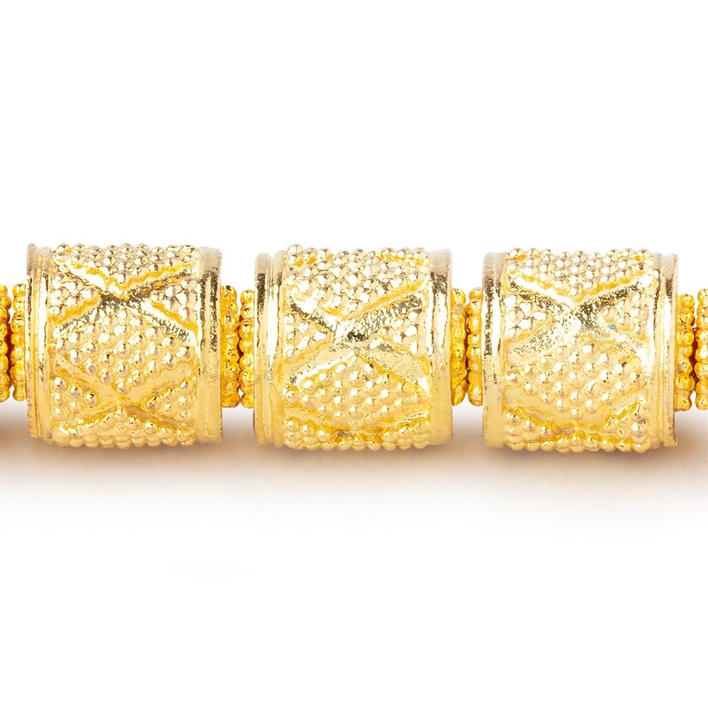 10x9mm Miligrain Diamond Design Tube Beads 7.5 inch 18 pieces