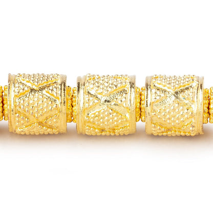 10x9mm Miligrain Diamond Design Tube Beads 7.5 inch 18 pieces