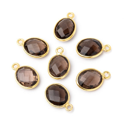 10x9mm Vermeil Bezel Smoky Quartz Faceted Oval Pendant 1 piece