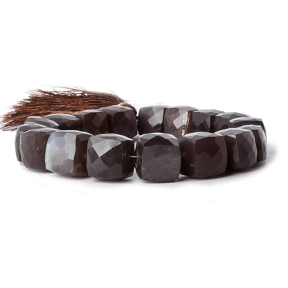 9-11.5mm Chocolate Moonstone faceted cube beads 8 inch 19 pieces