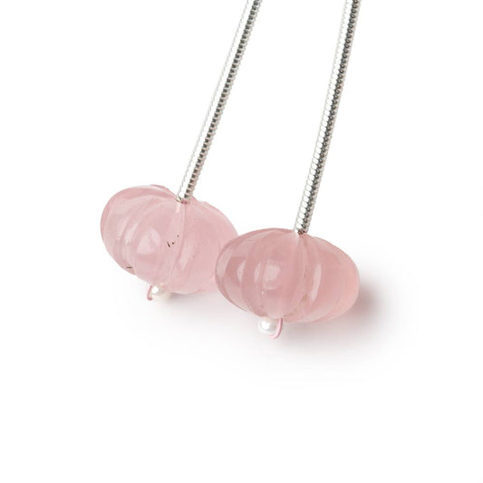 11-12mm Rose Quartz Carved Melon Focals Set of 2 Beads