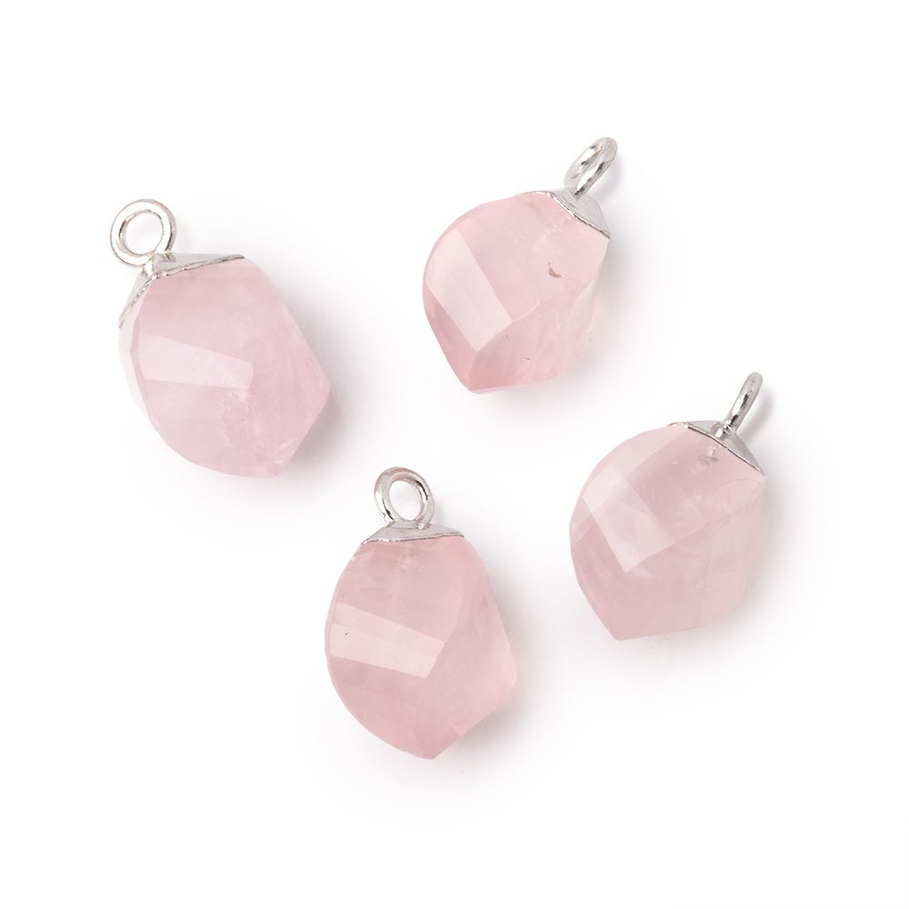 11-12mm Silver Leafed Rose Quartz Twist Focal Pendant 1 piece