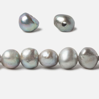 11-12mm Stainless Steel Silver Baroque large hole Freshwater Pearls 16 inch 39 pieces