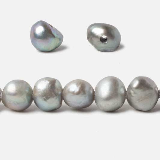 11-12mm Stainless Steel Silver Baroque large hole Freshwater Pearls 16 inch 39 pieces