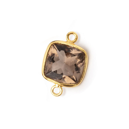 11-12mm Vermeil Bezel Smoky Quartz Pavilion Faceted Cushion Connector 1 piece
