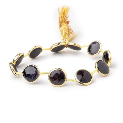 11-12mm Vermeil Bezel Sugilite Faceted Coins 6.5 inch 10 Beads