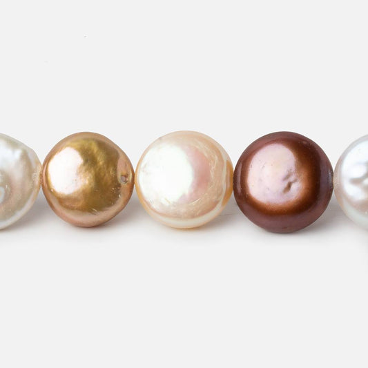 11-13.5mm Tri-Color Coin Freshwater Pearls 15.5 inch 32 pieces A Quality