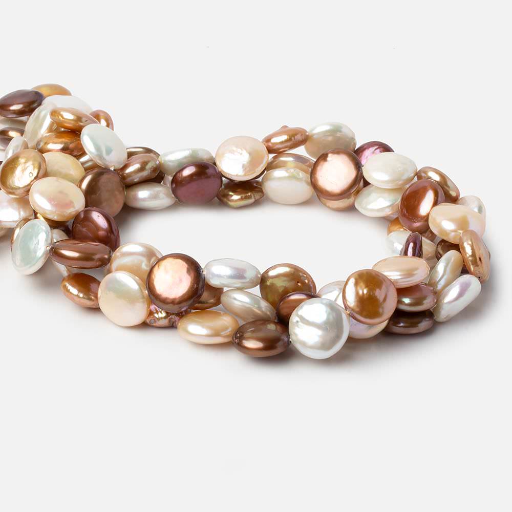 11-13.5mm Tri-Color Coin Freshwater Pearls 15.5 inch 32 pieces A Quality