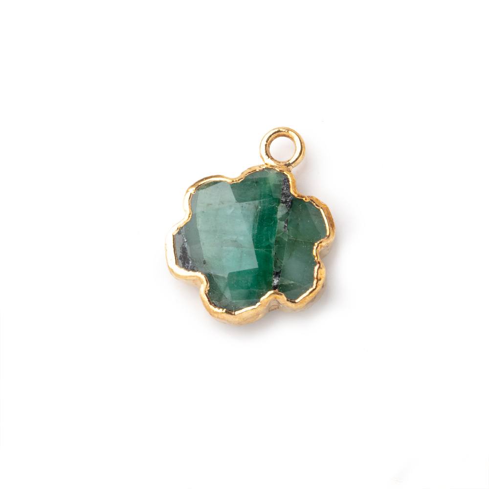 12-13mm Gold Leafed Emerald Faceted Flower Focal Pendant 1 piece