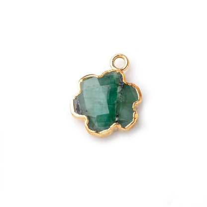 12-13mm Gold Leafed Emerald Faceted Flower Focal Pendant 1 piece
