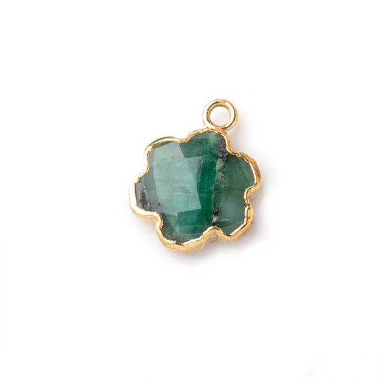 12-13mm Gold Leafed Emerald Faceted Flower Focal Pendant 1 piece
