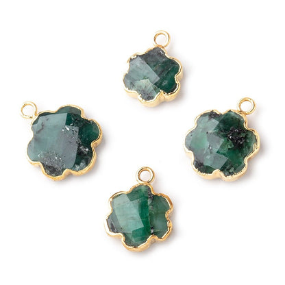 12-13mm Gold Leafed Emerald Faceted Flower Focal Pendant 1 piece