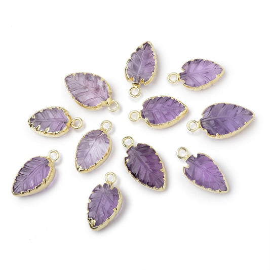 11-13mm Gold Leafed Pink Amethyst Carved Leaf Focal 1 piece