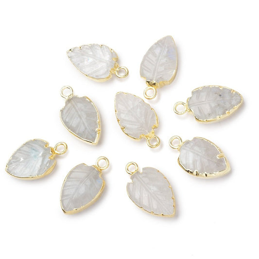 11-13mm Gold Leafed Rainbow Moonstone Carved Leaf Focal 1 piece