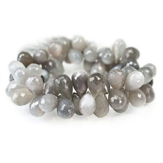 8x11-9x13mm Platinum Gray Moonstone Faceted Tear Drop Beads 8 inch 59 pieces