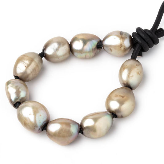 11-13mm Sage Green Large Hole Baroque Pearls Set of 10