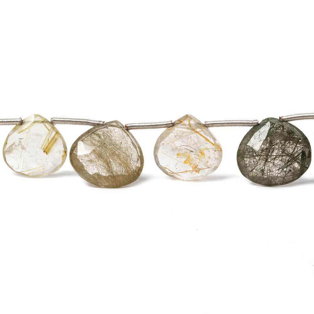 11-13mm Sagenitic Quartz Heart Briolette 8.25 inch 15 inch