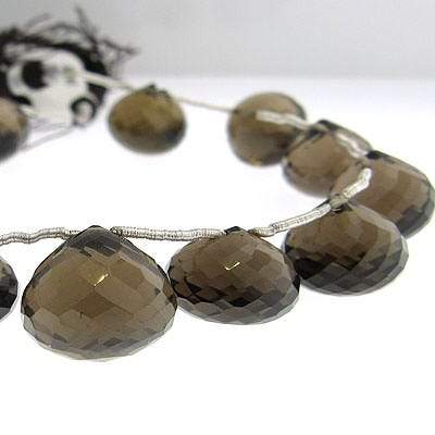 11-13mm Smoky Quartz Faceted Candy Kiss Beads 8 inch 15 beads