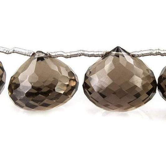 11-13mm Smoky Quartz Faceted Candy Kiss Beads 8 inch 15 beads