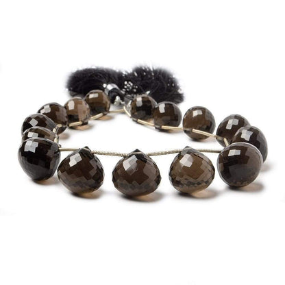 11-13mm Smoky Quartz Faceted Candy Kiss Beads 8 inch 15 beads