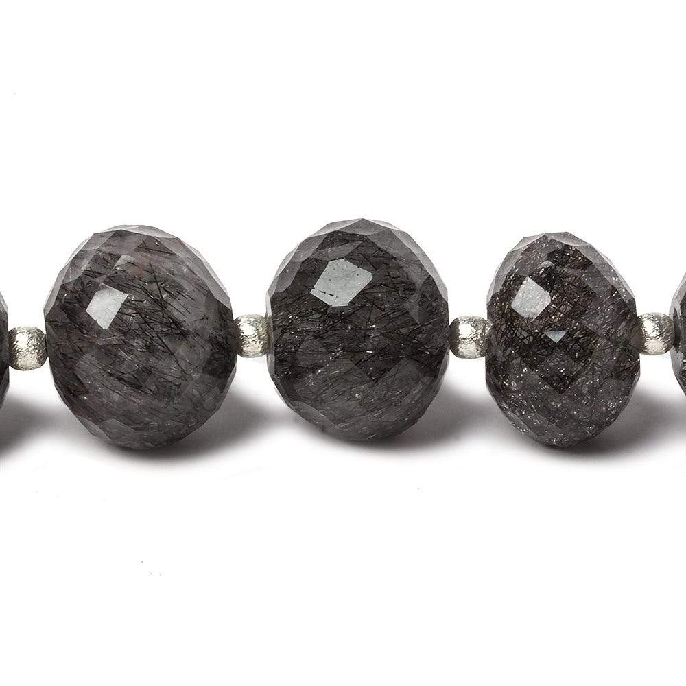 11-13mm Tourmalinated Quartz Large Hole concave faceted rondelles 4.5 inch 8 beads