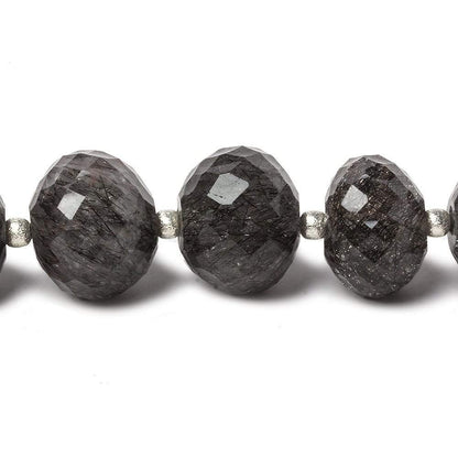 11-13mm Tourmalinated Quartz Large Hole concave faceted rondelles 4.5 inch 8 beads