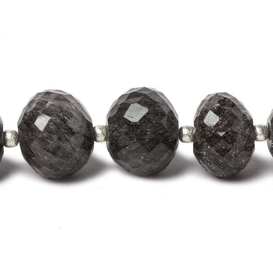 11-13mm Tourmalinated Quartz Large Hole concave faceted rondelles 4.5 inch 8 beads