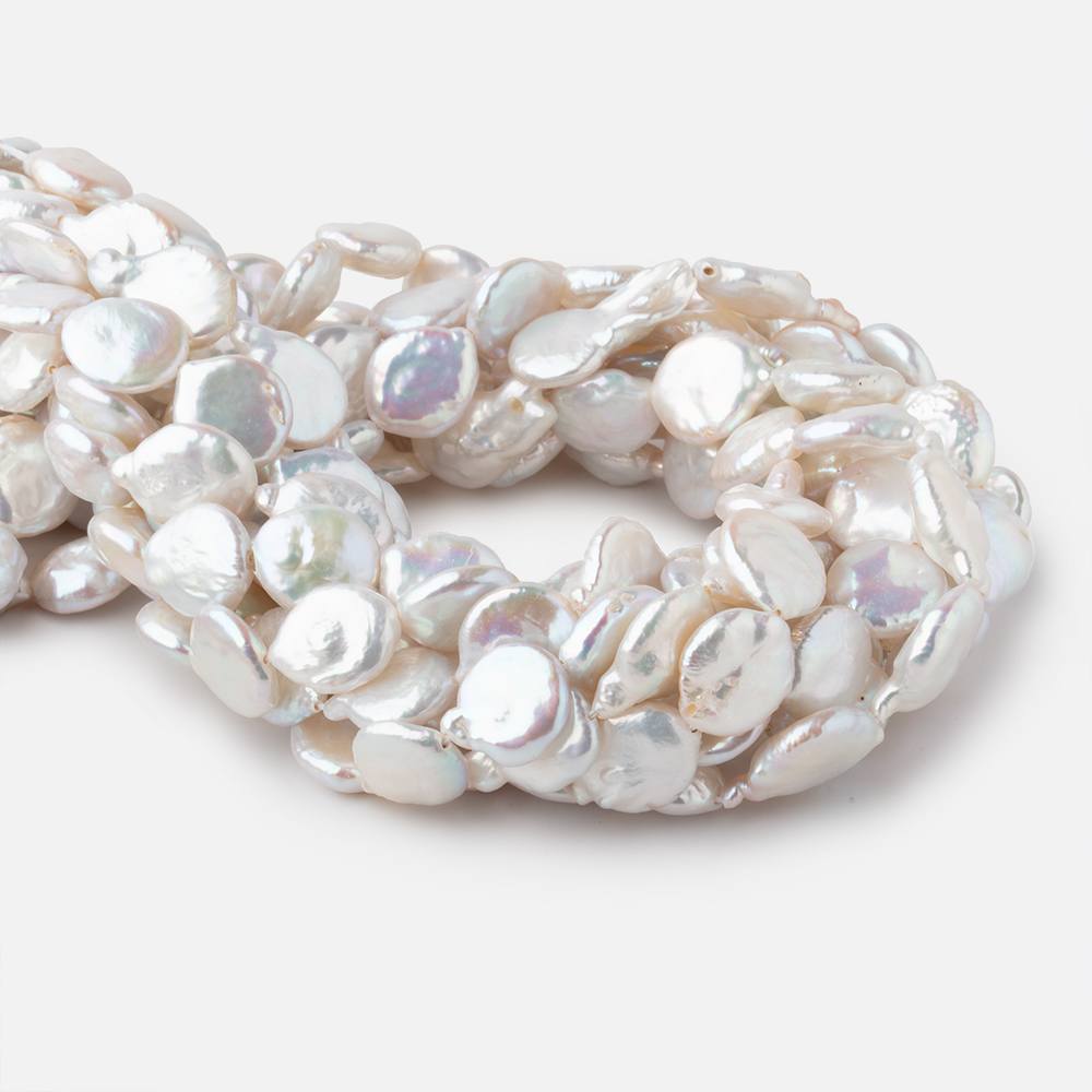 11-13mm White Coin Freshwater Pearls 15.5 inch 22 pieces