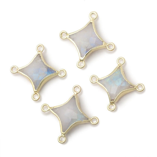 11-14mm Gold Leaf Rainbow Moonstone 4 Point Star Focal 4 Ring Connector
