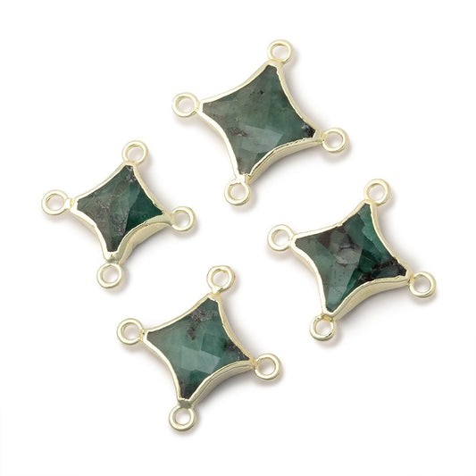 11-14mm Gold Leafed Emerald 4 Point Star Focal 4 Ring Connector