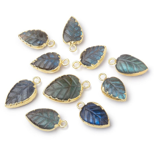 11-14mm Gold Leafed Labradorite Carved Leaf Focal 1 piece
