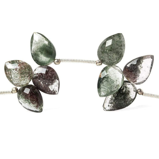 11-14mm Moss Quartz Faceted Pear Shoulder Drilled 7.5 inch 23 pieces