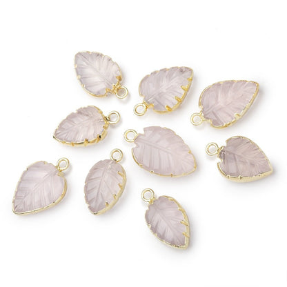 11-15mm Gold Leafed Rose Quartz Carved Leaf Focal 1 piece