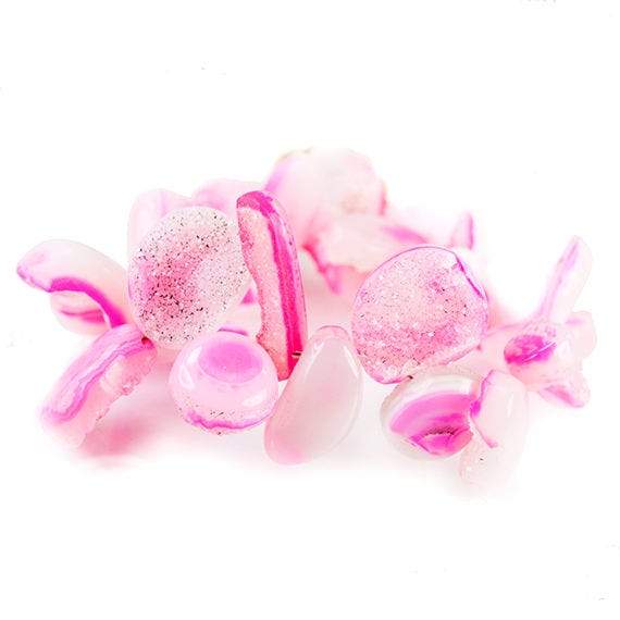 11 - 15mm Hibiscus Pink Agate Petite Drusy Free Form Beads 27 pieces
