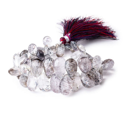 11-16mm Moss Amethyst & Tourmalinated Quartz Faceted Pears 7.5 inch 47 pcs