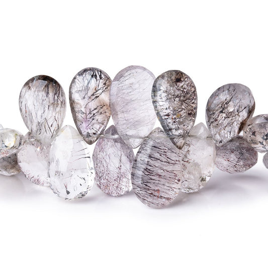 11-16mm Moss Amethyst & Tourmalinated Quartz Faceted Pears 7.5 inch 47 pcs