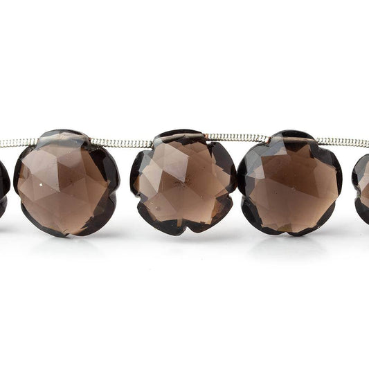 11-16mm Smoky Quartz Faceted Flower Beads 8 inch 13 pieces