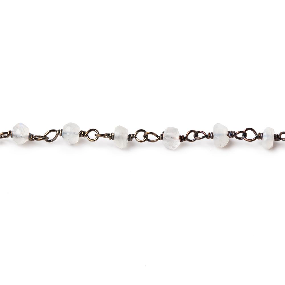 3mm Rainbow & White Moonstone faceted rondelle Black Gold Chain by the foot 36 pcs